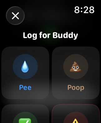 PottyTime Apple Watch quick log options
